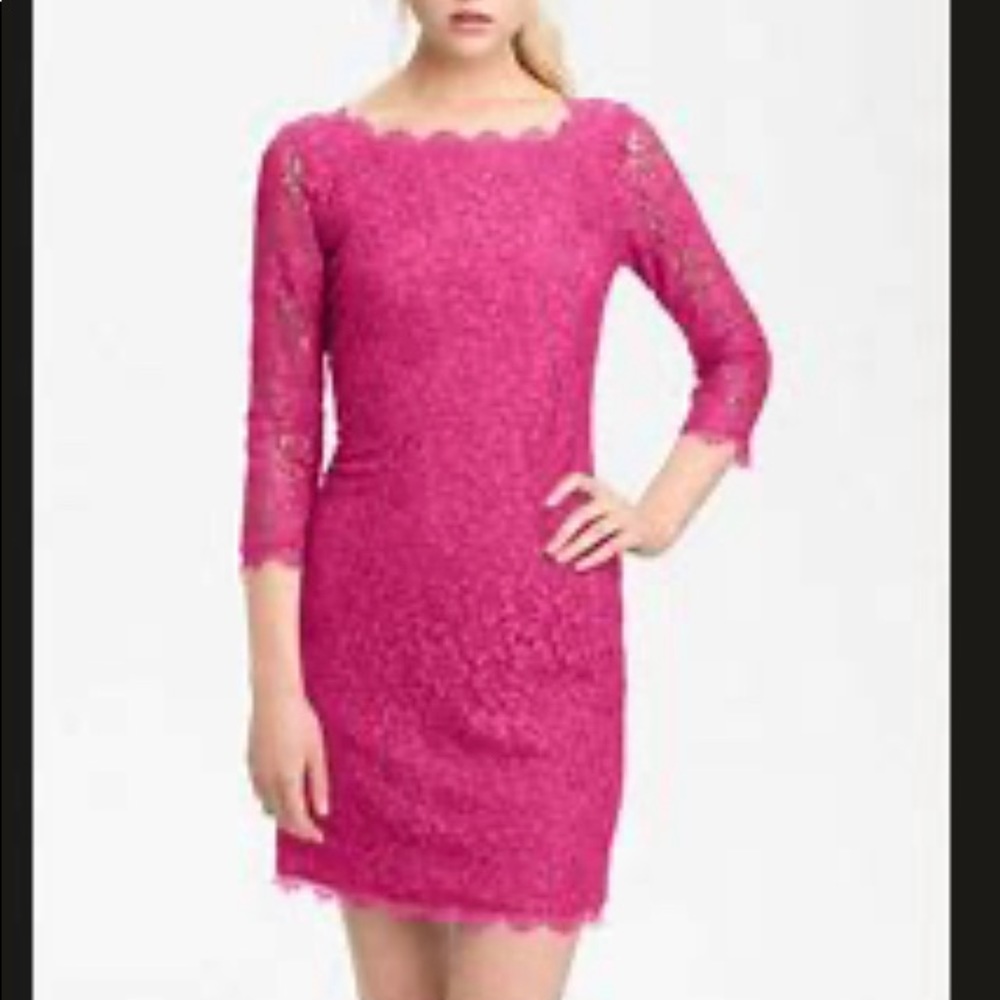 DiANE Von Furstenberg PINK LACE SHEATH DRESS  sz 4